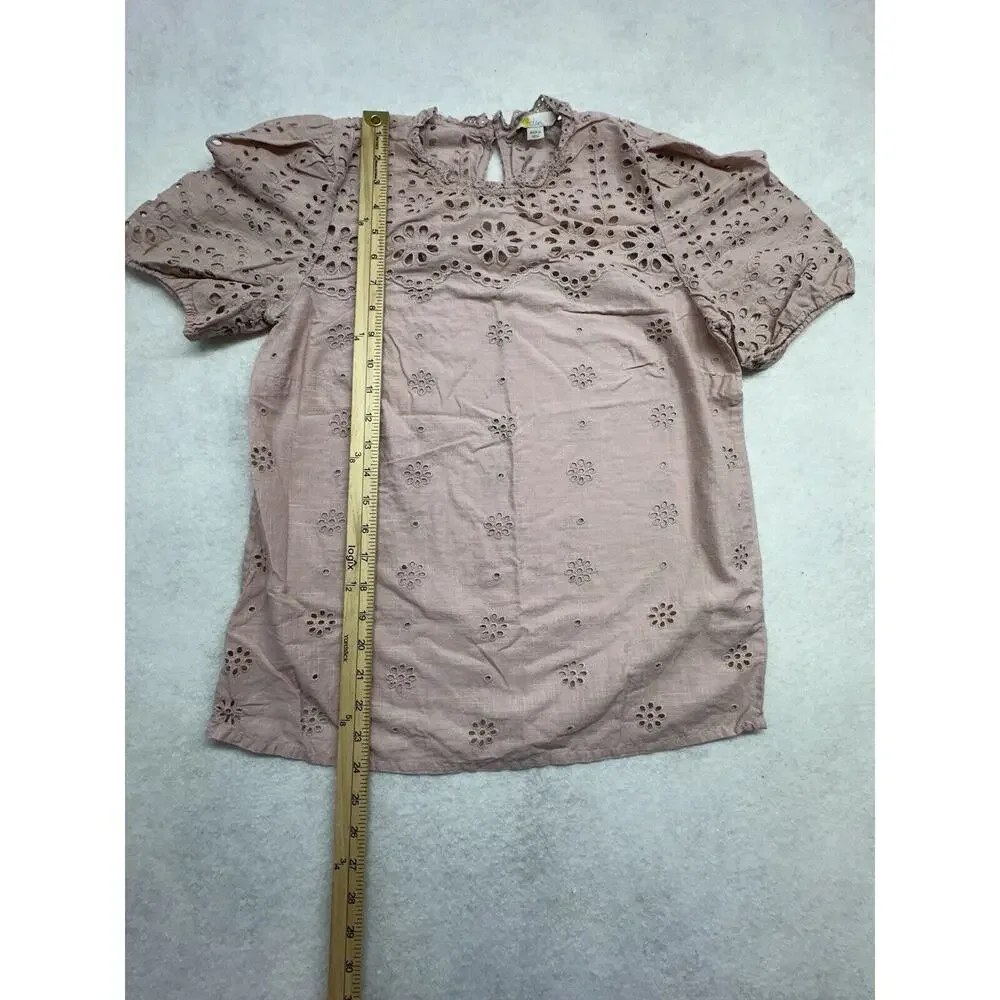 BODEN Altheda Broderie Top UK 10 US 6 Ruffle Puff Sleeve Pink Blouse 100% Cotton